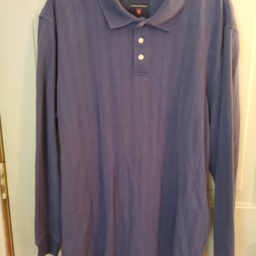 Saddlebred Men's Long Sleeve Henley Pullover Blue Size Large Collared